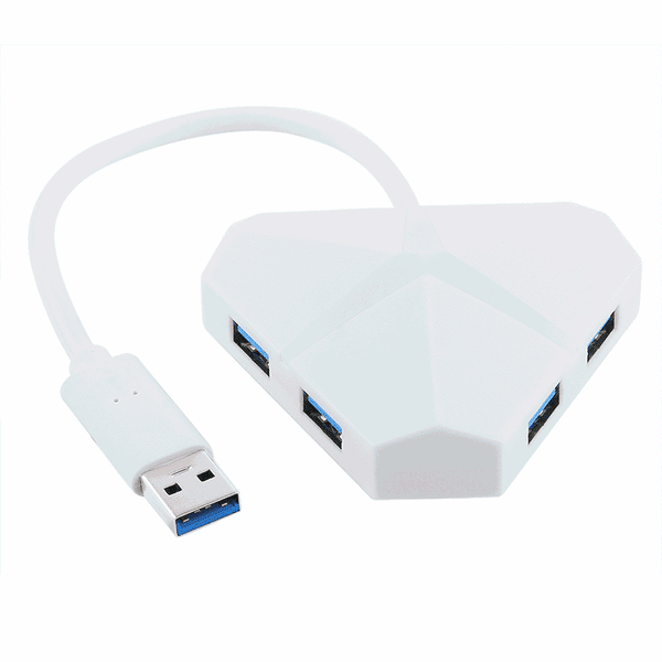5Gbps Super Speed 4-Port USB 3.0 Hub Adapter med 20cm Kabel (Vit)