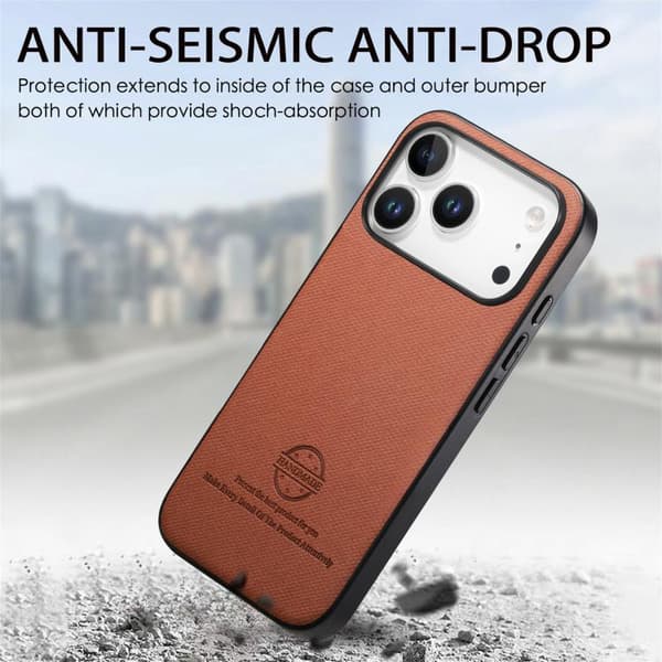 iPhone 18 Pro Max / iPhone 17 Pro Max Twill Fabric Läder Skal Brun