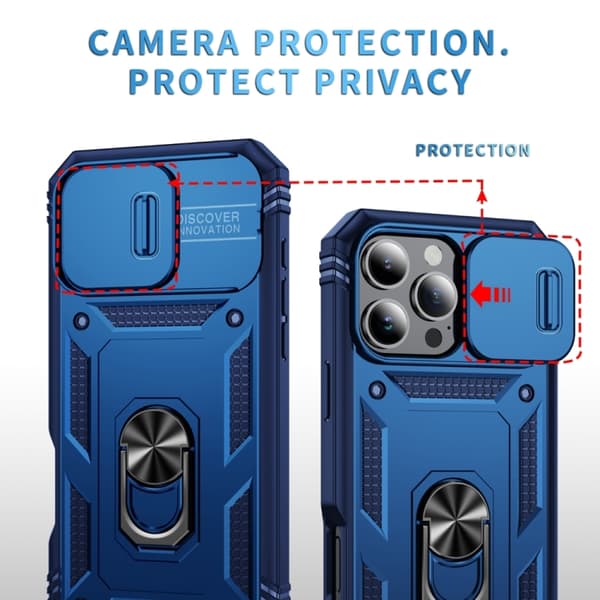 iPhone 16 Pro Skal med Sliding Camshield TPU + PC och Hållare Marinblå