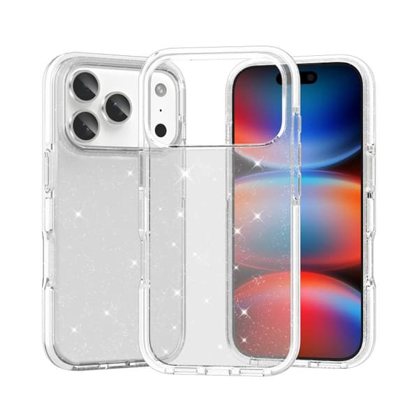 iPhone 18 Pro Max / iPhone 17 Pro Max Skal - Tvåfärgad Klar Glitter TPU + TPE Fullt Skydd
