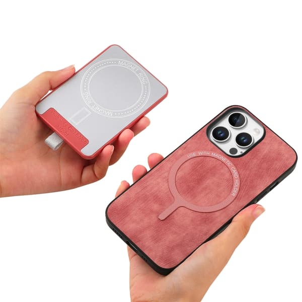iPhone 16 Pro Retro Delbart Magnetisk Kortväska Läder Skal Rosa