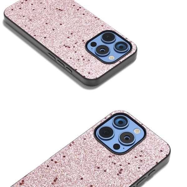 iPhone 16 Pro Max Glitter Shockproof Skal med Svart Ram Guldrosa