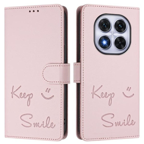 Redmi Note 14 Pro 4G - RFID Läderfodral med Smile Embossing Rosa