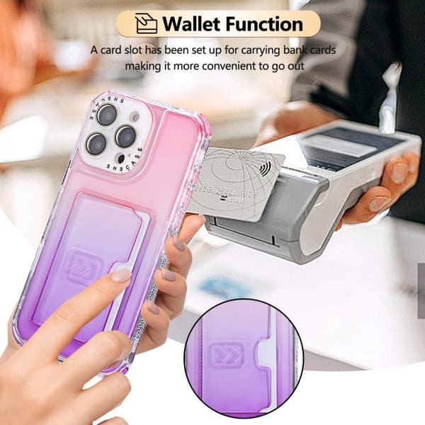 iPhone 16 Pro Max Gradient Färg TPU + PC Kortfack Fullt Skydd Skal Rosa Lila