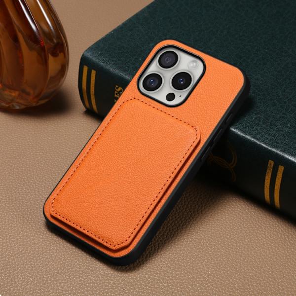 iPhone 16 Pro Max D04 Kalvtextur Dubbelkortshållare Skal Orange