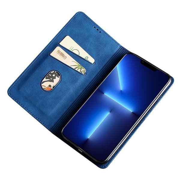 Redmi Note 14 Pro 4G - Magnetiskt Läderfodral med Skinnkänsla Blå