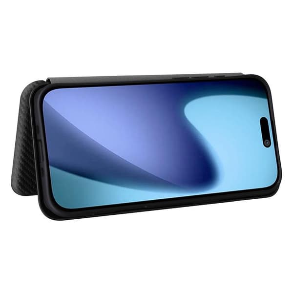 iPhone 17 Air Skal läderfodral - kolfibertextur Svart