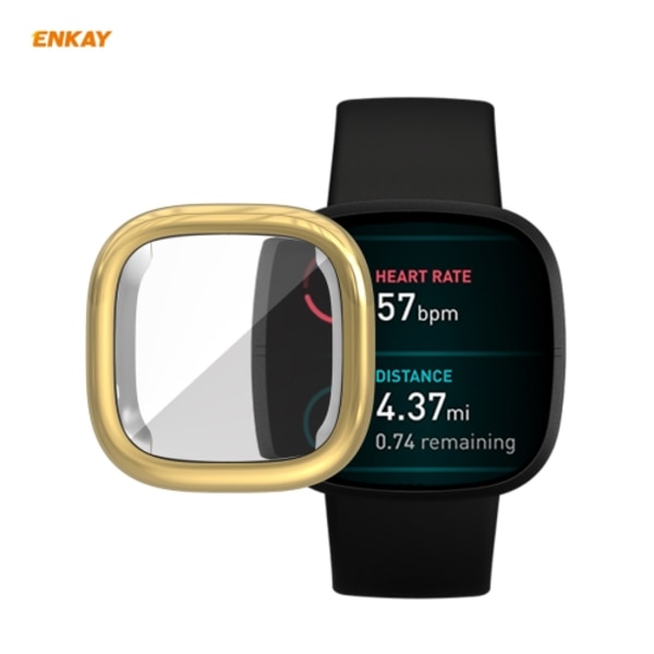För Fitbit Versa 3 / Fitbit Sense Hat-Prince ENK-AC8208 Heltäckande Electroplate TPU Mjukt case Gold