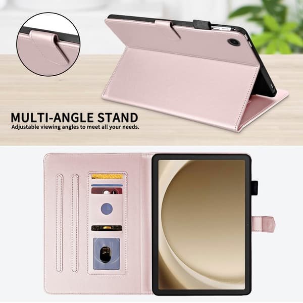 Samsung Galaxy Tab A9+ / A11+ Läderfodral med Rhombus-mönster Roséguld