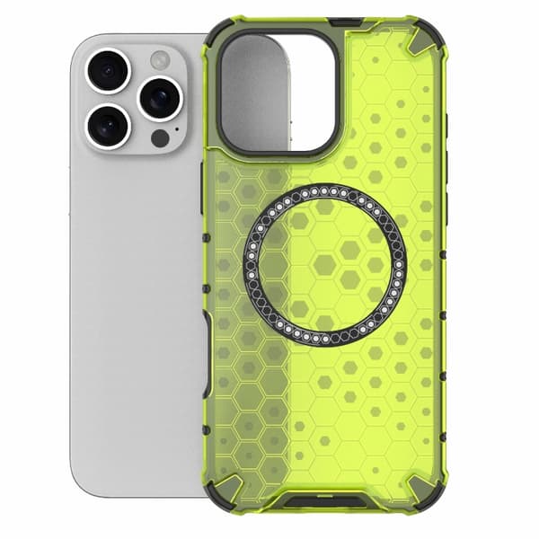 iPhone 16 Pro Honeycomb Magnetisk Ring Stötsäker Skal Grön
