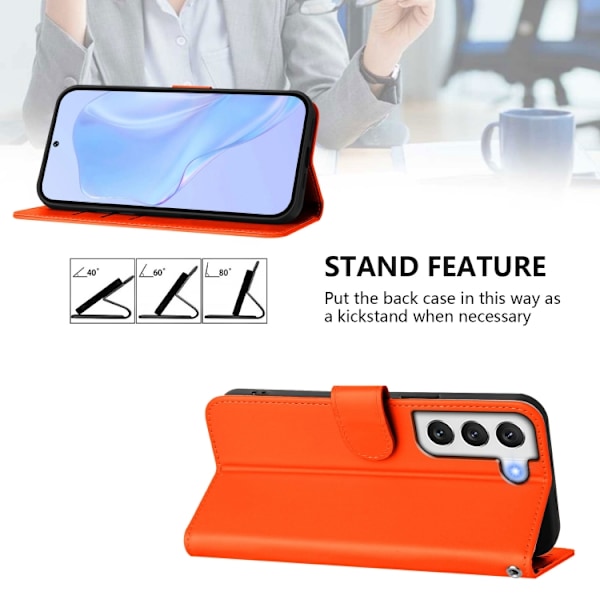 Samsung Galaxy S22+ 5G Skal i läder med lanyard, solid färg Orange