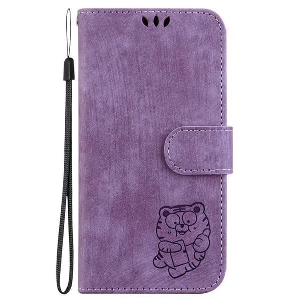 iPhone 18 Pro / iPhone 17 Pro Skal läderfodral med liten tigerprägling Purpur