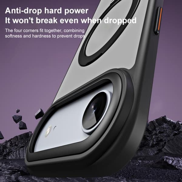 iPhone 17 Air Skal med Airbag MagSafe Stötsäker Frostad och Fällbart Ställ Grå