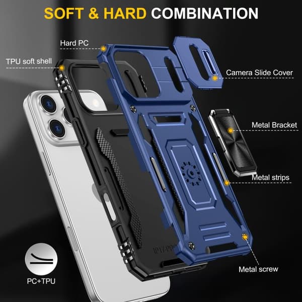 iPhone 18 Pro Max / iPhone 17 Pro Max Skal med Armor PC + TPU Kameraskydd Marinblå