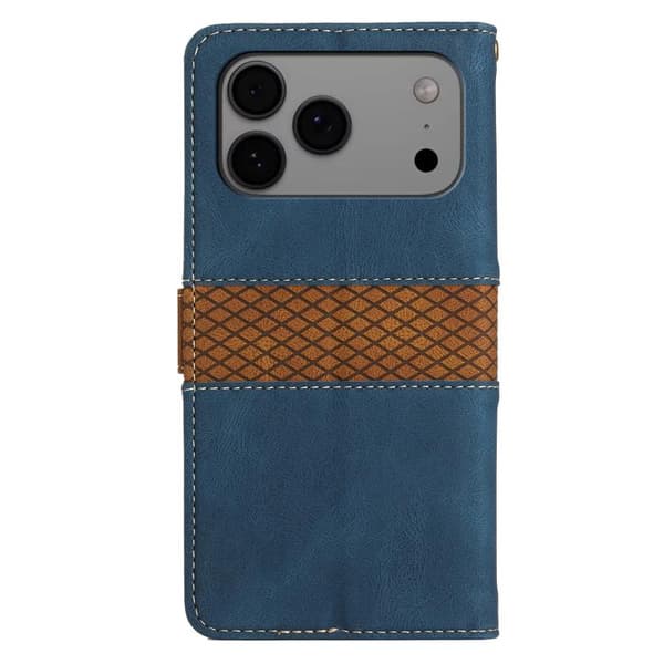 iPhone 18 Pro / iPhone 17 Pro Skal läderfodral med lanyard - Grid Stitching Blå