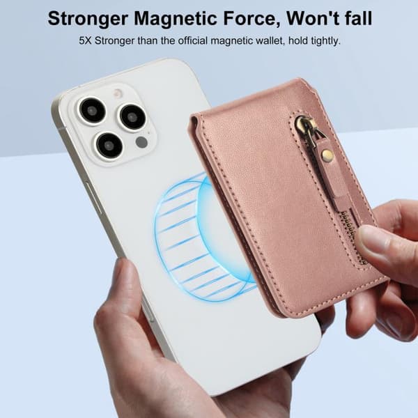 iPhone 16 Pro Zipper Wallet Split MagSafe Läder Fodral Skal Roséguld