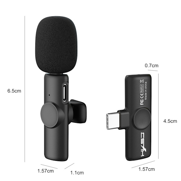 HXSJ F18 2.4G USB-C/Type-C brusreducerande trådlös lavaliermikrofon (svart)