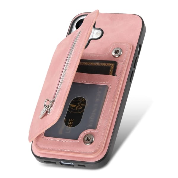iPhone 16 Pro Max Retro MagSafe Zipper Plånbok Kortväska Bakskal Rosa
