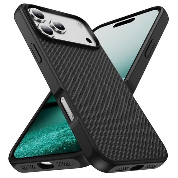 iPhone 18 Pro / iPhone 17 Pro Skal - kolfibertextur med akryl TPU-finish Svart