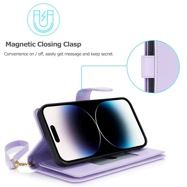 iPhone 16 Pro Skal - Multi-Kort Plånbok RFID Läder Ljuslila