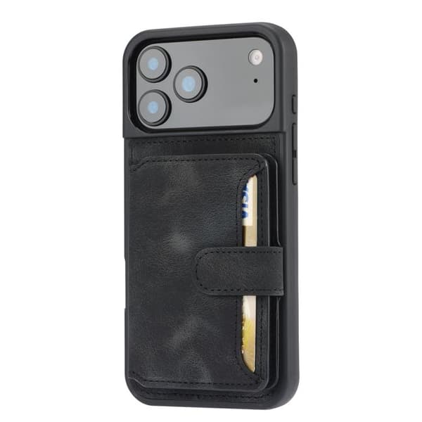 iPhone 17 Pro Max Skal med RFID-skydd och PU-kortficka Svart