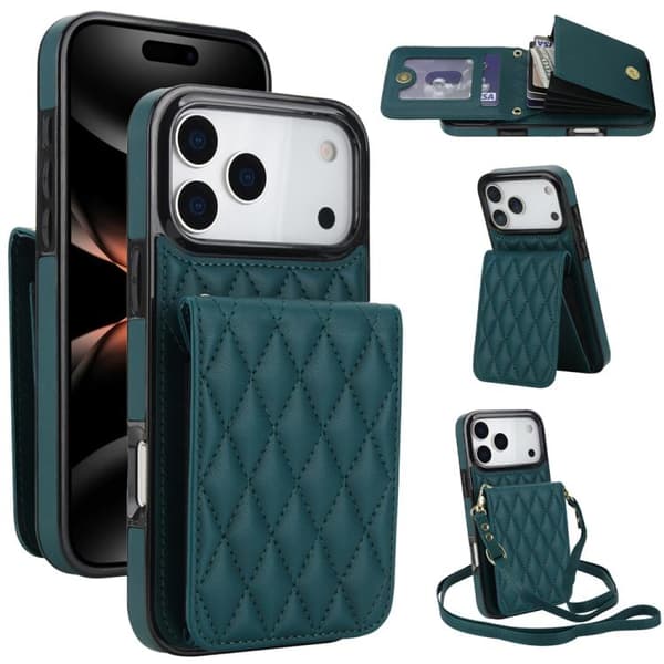iPhone 18 Pro / iPhone 17 Pro Rhombisk Kortväska RFID Skal Grön