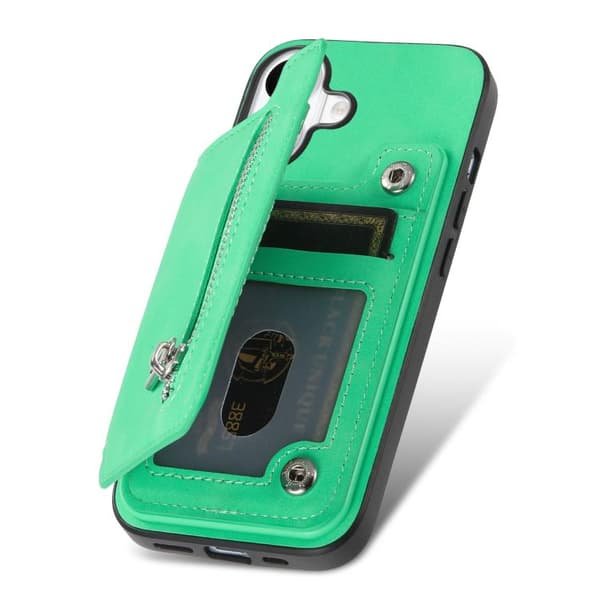 iPhone 17 Retro MagSafe Zipper Skal med Kortfack Grön