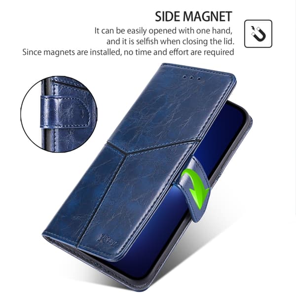 iPhone 16 Pro Max Geometrisk Sömnad Läder Skal - Elegant Fodral för iPhone 16 Pro Max Blå