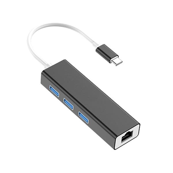 USB-C / Typ-C till Snabb Ethernet RJ45 & 3 x USB 3.0 Adapter Hub (Svart)