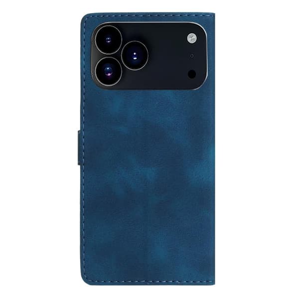 iPhone 18 Pro / iPhone 17 Pro Skal läderfodral med blommor och fjärilar - präglad design Blå