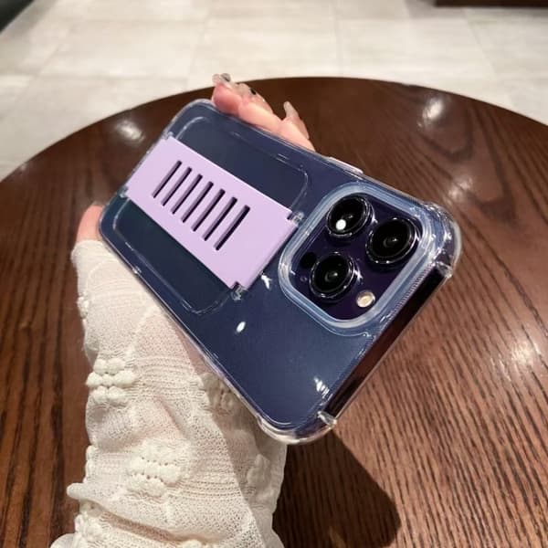 iPhone 16 Pro Transparent Wristband Shockproof TPU Skal Purpur