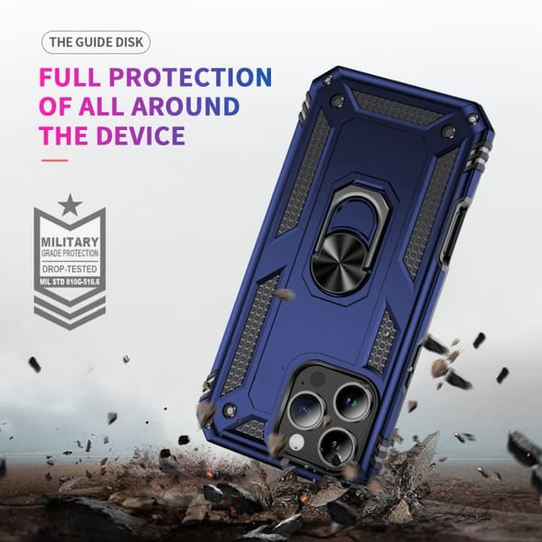 iPhone 16 Pro Max Shockproof TPU Hybrid PC Skal med Hållare Blå