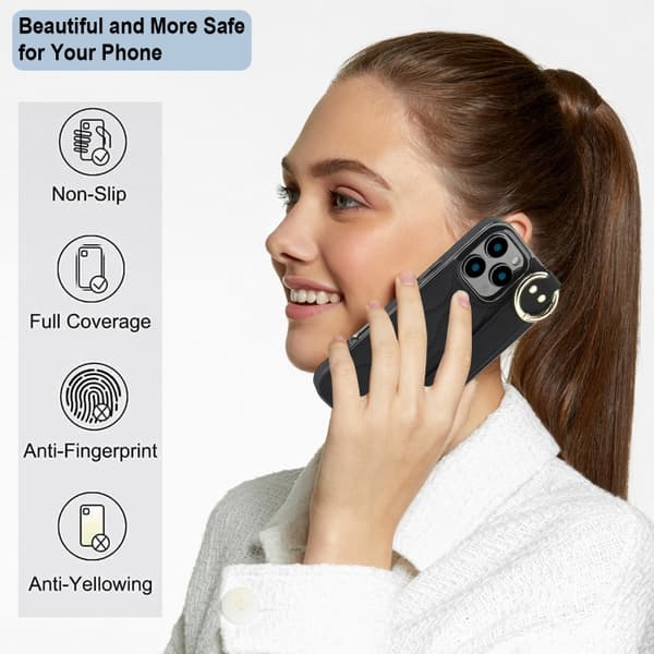 iPhone 16 Pro Skal med Handledsrem - Non-slip Full Coverage PU Skydd Svart