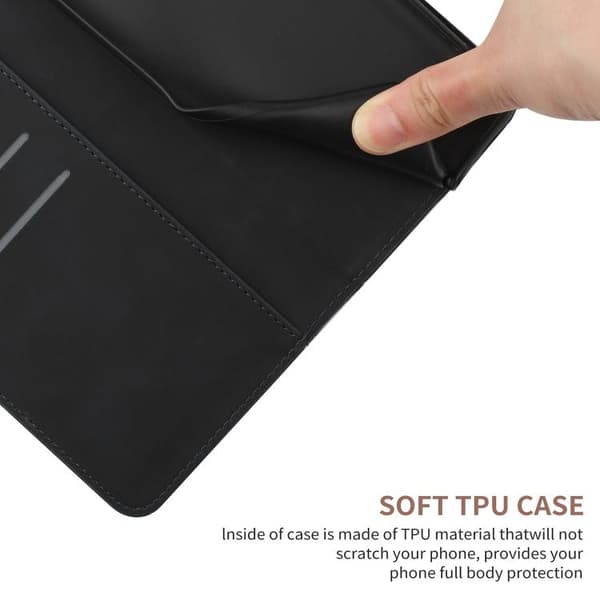 iPhone 17 Pro Skal Läderfodral med Stitching och Prägling Svart