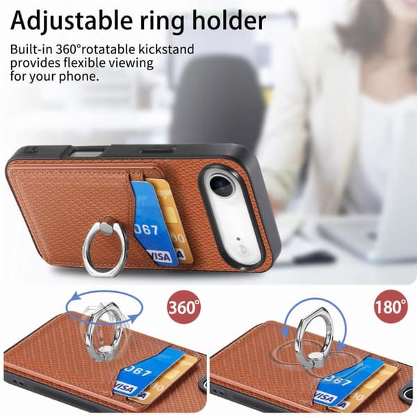 iPhone 17 Air Skal - Kolfiber med Kortficka och Ring Brun
