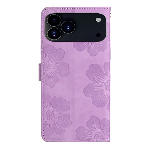 iPhone 18 Pro Max / iPhone 17 Pro Max Skal läderfodral med blomsterprägling Purpur