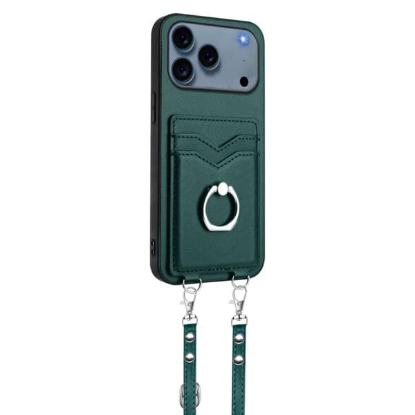 iPhone 18 Pro / iPhone 17 Pro Skal med Korsa Rep Ring och Kortfack Grön