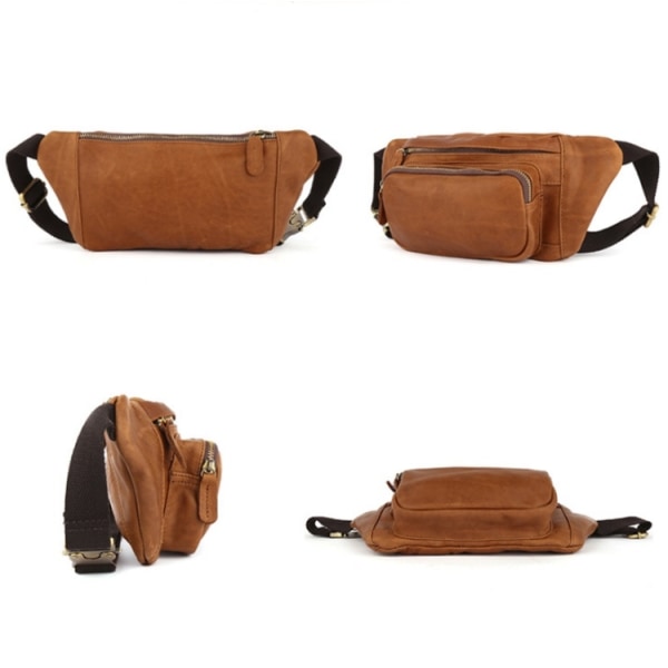 6364 Herr Casual Messenger Bröstväska Retro Läder Multifunktionell Midjeväska Kaffe