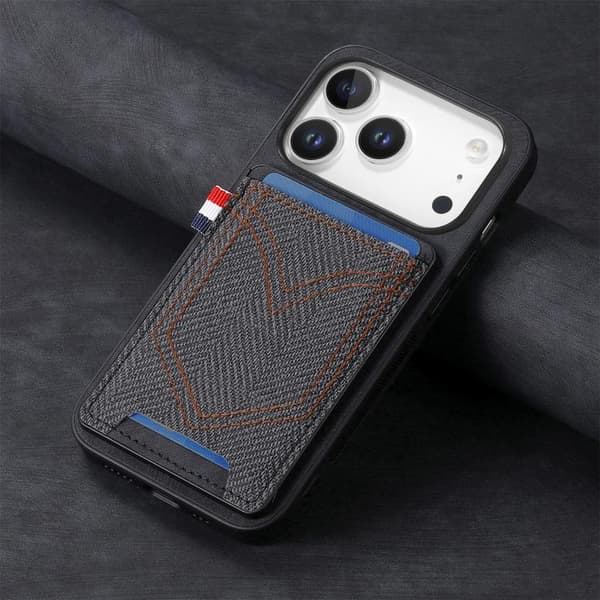 iPhone 17 Pro Max Skal - denimtextur med kortfack Svart