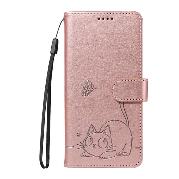 Redmi A5 4G - Flip Läderfodral med Embossed Kattmönster Roséguld