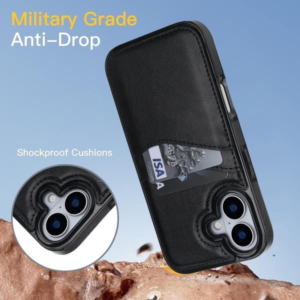iPhone 17 Litchi Läder Skal med Kortfack Svart