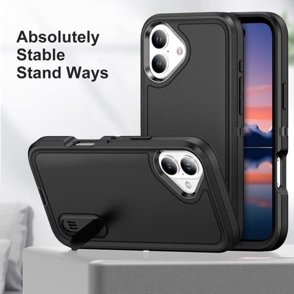iPhone 17 Skal - robust PC + silikonfodral med hållare Svart