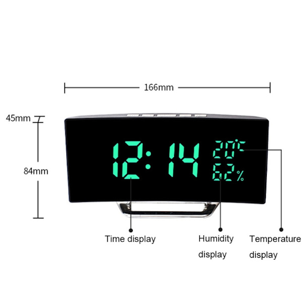 7816 Böjd skärm LED temperatur/fuktighetsdisplay Multifunktionell klocka (vit grön)