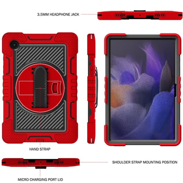 Samsung Galaxy Tab A8 10.5 (2021) 360° Rotationsfodral i Silikon + PC Röd+Svart