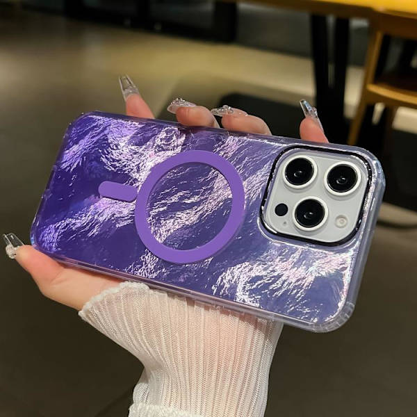 iPhone 16 Pro Max Pläterad Gradient Glacier Textur MagSafe Skal Silverblå