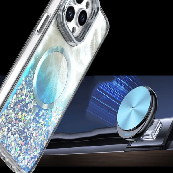 iPhone 16 Pro Max Epoxy CD Textur Linshållare MagSafe Skal Ljusblå