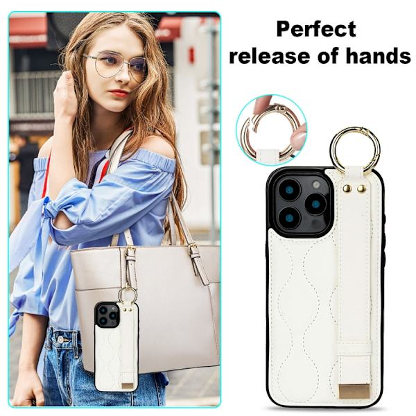 iPhone 16 Pro Skal med Handledsrem - Non-slip Full Coverage PU Skydd Vit