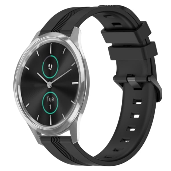 För Garmin Garminmove Luxe 20 mm konkavt randigt Slicone watch Black