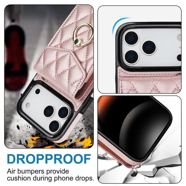 iPhone 18 Pro Max / iPhone 17 Pro Max Skal med Rhombisk Textur och Lång Lanyard Roséguld