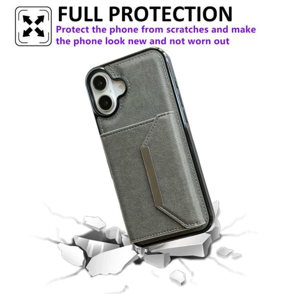 iPhone 17 Skal med Solid Färg och Metallspänne för Kortfack Grå
